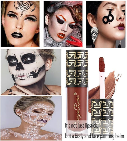Halloween Dark Matte Liquid Lipstick for Women, Long Lasting Waterproof Lip Gloss, Face Body Painting, Vivid Vampire Lip Stain for Masquerade, Party Goth Makeup, Cosplay (#02 Red)