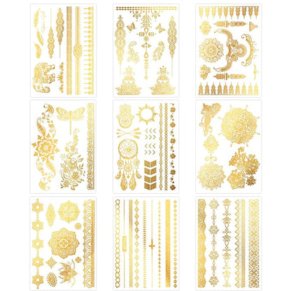 Konsait 9 Sheets Metallic Tattoos, Elaborate Floral Elephant Festival Accessories