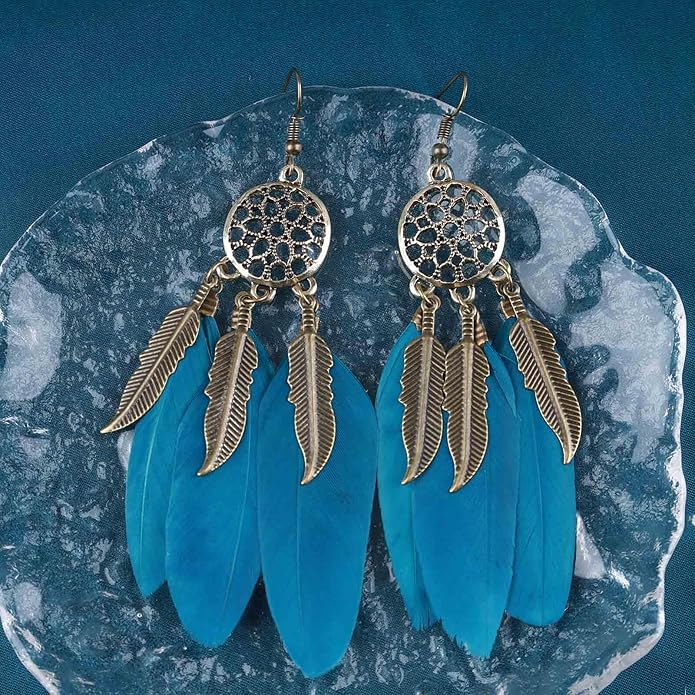 Boho Black Feather Dangle Earrings Long
