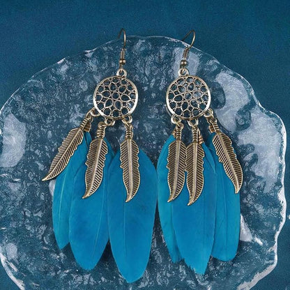 Boho Black Feather Dangle Earrings Long