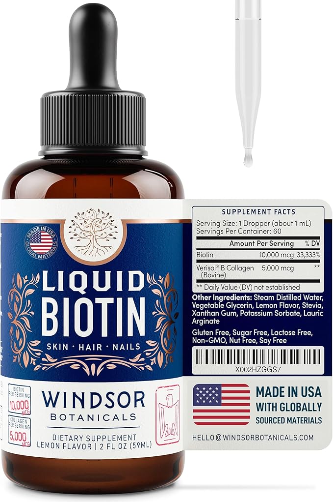 WINDSOR BOTANICALS Liquid Biotin, Liquid Iron with Folic Acid and Prenatal DHA - Wellness and Pregnancy Support Bundle