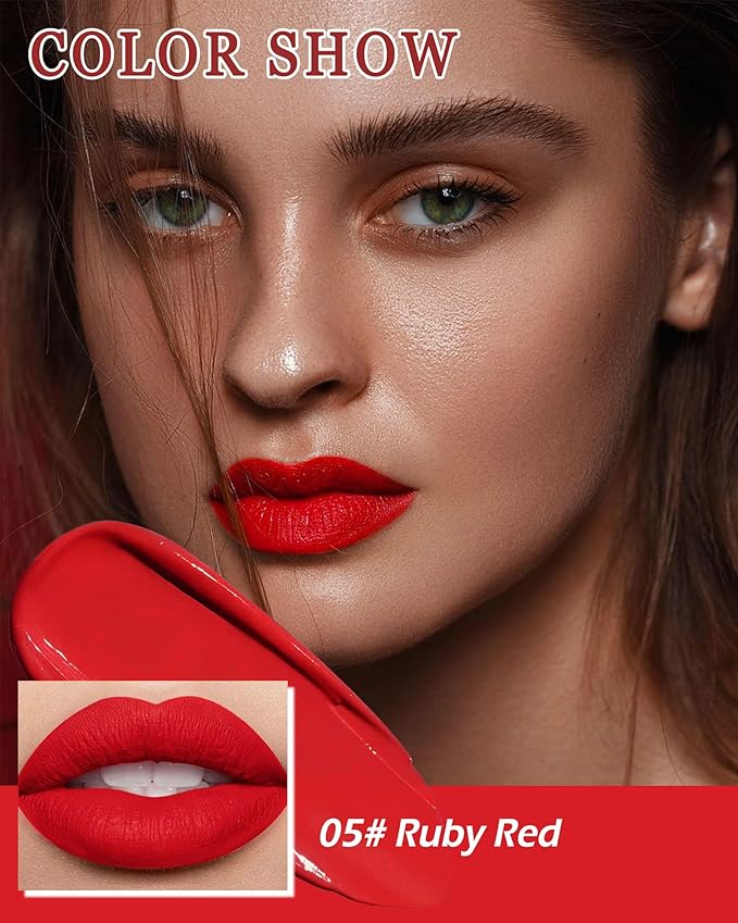Matte Liquid Lipstick for Women, Highly Pigmented Lip Tint Stain, Super Velvet Matte Ruby Red Lip Gloss, Up to 16H Wear, Long Lasting Waterproof Non-Stick Cup Lip Color Stay, Christmas Makeup Gift-05#