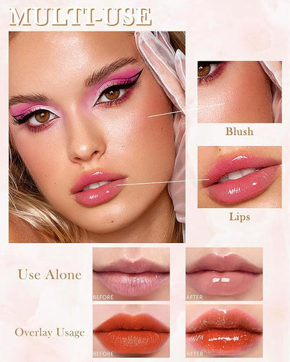 Hydrating Lip Glow Oil-3Pcs Tinted Plumping Lip Oil Lip Plumper, Moisturizing Smooth Lipgloss for Lip Care, Glossy Finish Clear Tint Shiny and Vegan Juicy Lip Gloss,Nourishing Non-Sticky Formula-Set A