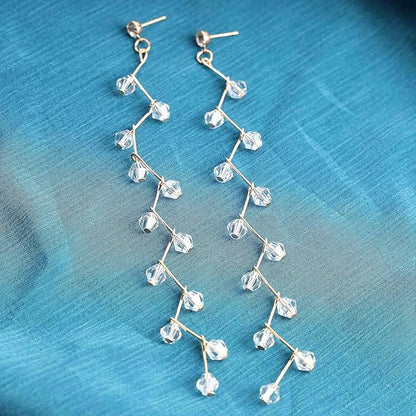 Boho Rhinestone Leaf Earrings Gold Crystal Drop Earring