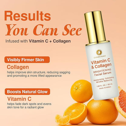Vitamin C Serum with Collagen - Illuminating Anti-Aging, Luminous Complexion, Brightens Skin - Dermatologist Tested, Korean Skin Care, Cruelty Free, Natural Ingredients - 1.69 fl. oz