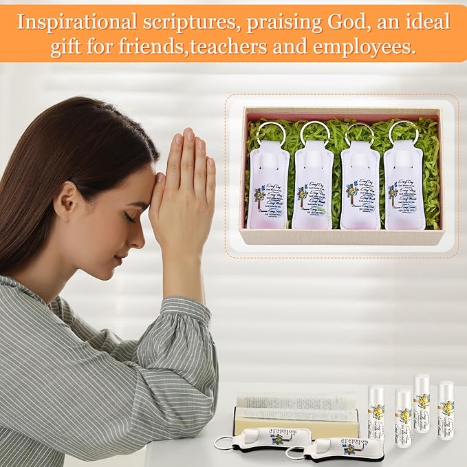 18 Sets Christian Inspiration Gift Lip Balm Bulk and Lipstick Holder Keychains Set Bible Verse Gift for Women Teacher Mom Church Favors(Everyday)