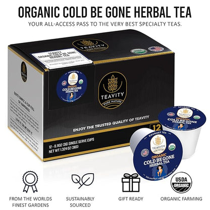 Organic Rooibos Tea Pods for Keurig with Lemon, Mint, Licorice - Unsweetened Decaf Tea for K Cup Brewing - Cold Be Gone by Teavity (12 Tea Pods)