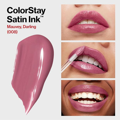 Revlon Liquid Lipstick, Face Makeup, ColorStay Satin Ink, Longwear Rich Lip Colors, Formulated with Black Currant Seed Oil, 008 Mauvey, Darling, 0.17 Fl Oz