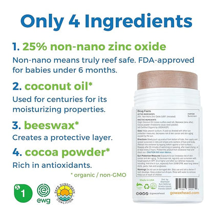 Waxhead Tinted Zinc Stick - Truly Reef Safe Sunscreen, Mineral Sunscreen Face Sunscreen Stick Zinc Oxide Sunscreen, Tinted Zinc Sunscreen Stick Face, Zinc Concealer Stick, Surf Sunscreen Biodegradable