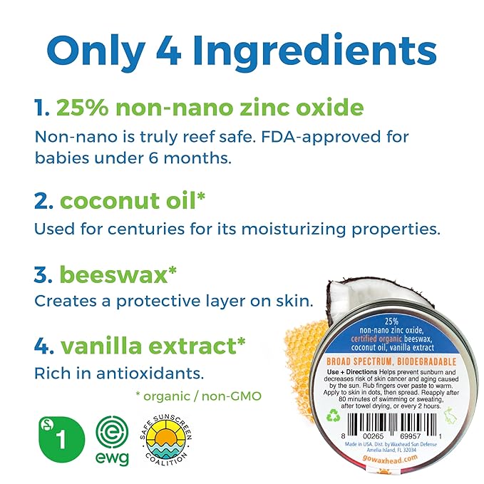 Waxhead Zinc Oxide Sunscreen - Travel Sunscreen Reef Safe Sunscreen SPF 30 Sun Block Sun screen Protector for Face Biodegradable Sunscreen for Mexico Hawaii Approved Sunscreen with Zinc Sunscreen Face