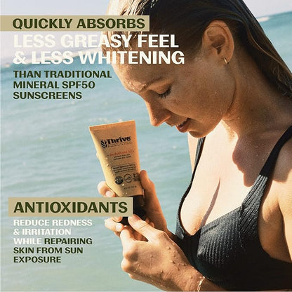 Thrive Natural Care Body Mineral Sunscreen SPF50 - Water Resistant Reef Safe Sunscreen with Broad Spectrum Clear Zinc Oxide Sun Block - Vegan, 5.8 Oz (Pack of 3)