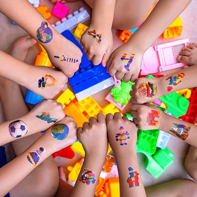 Building Block Individually Wrapped Tattoos, Block Temporary Tattoo Boys Girls