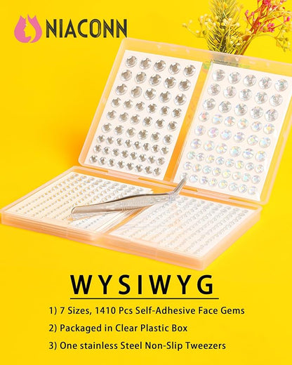 NIACONN Silver Face Jewels Gems Stick on, 10 DIY- Silver