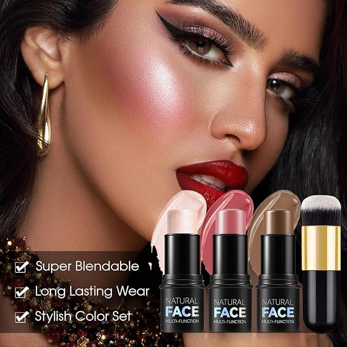 3Pcs Cream Contour Stick Makeup Kit - Cream