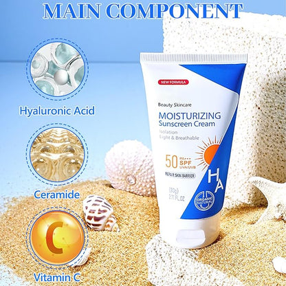 Hyaluronic Acid Body Sunscreen SPF 50, Sunscreen for Body & Face, Sunscreen Body Lotion Water Resistant, Hydrate Moisturizing Body Lotion with Sunscreen SPF 50, Sunscreen Moisturizer for Face Body