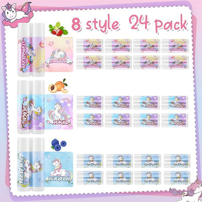 24 Pcs Unicorn Lip Balm Back Girls