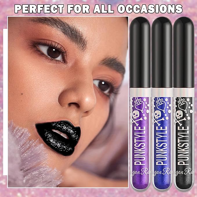 Halloween Diamond Glitter Lip Gloss Set Dark Purple Glitter