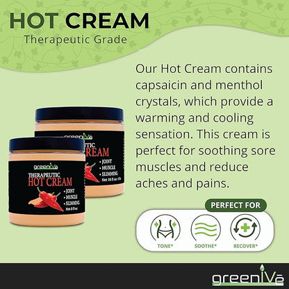 GreenIVe Hot Cream Massage Lotion Hot & Cold Sensation for Joints and Muscles and Skin Tightning Wraps (8oz Jar)