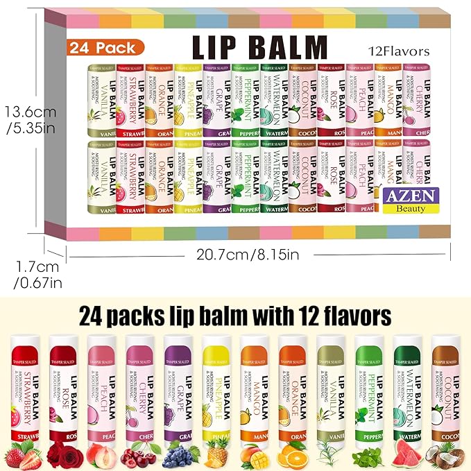 AZEN 24 Pack Lip Balm Stocking,