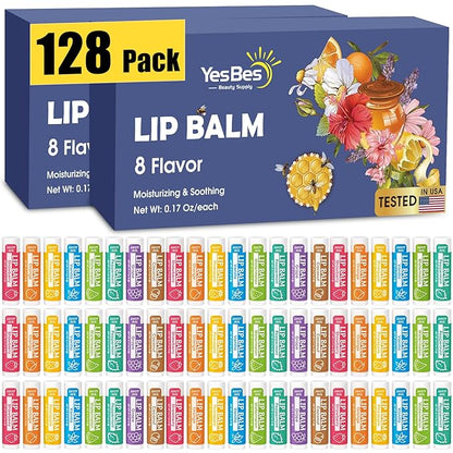 128 Pack Lip Balm, Natural Lip Flavors