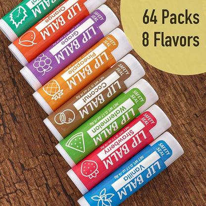 64 Pack Lip Balm, Natural Lip Flavors