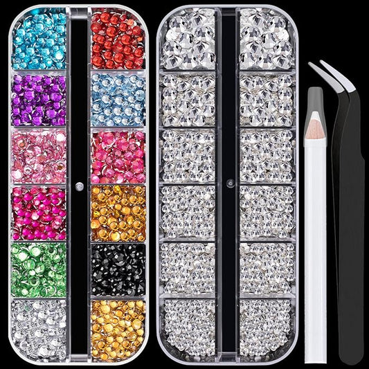 Flat Back Rhinestone Kits Colorful Rhinestones+Transparent White Gems