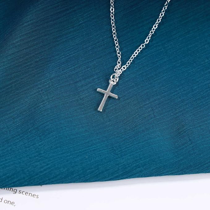 Boho Cross Necklace Chain Tiny Silver