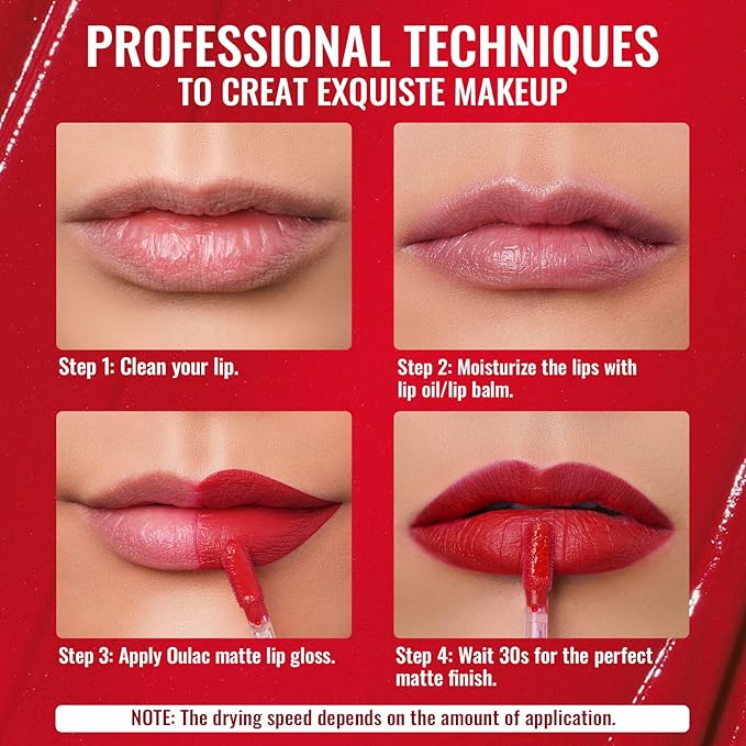 Oulac Red Matte Lipstick for Women, Classic Red Lip Stain Long Lasting Waterproof, No Transfer, Creamy High Pigmented Formula with Rose Oil, Vegan & Cruelty-Free, Classic Red M02