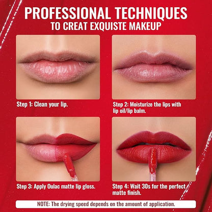 Oulac Red Matte Lipstick for Women, Classic Red Lip Stain Long Lasting Waterproof, No Transfer, Creamy High Pigmented Formula with Rose Oil, Vegan & Cruelty-Free, Classic Red M02