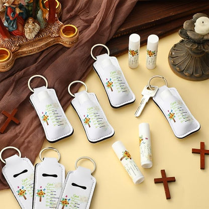 18 Sets Christian Inspiration Gift Lip Balm Bulk and Lipstick Holder Keychains Set Bible Verse Gift for Women Teacher Mom Church Favors(Bible)
