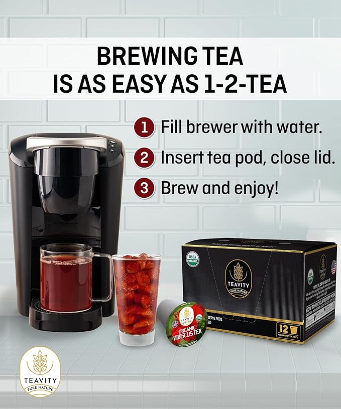 Organic Hibiscus Sabdariffa Tea Organic Naturally Decaf Tea Pods for Keurig by Teavity (36 Tea Pods)