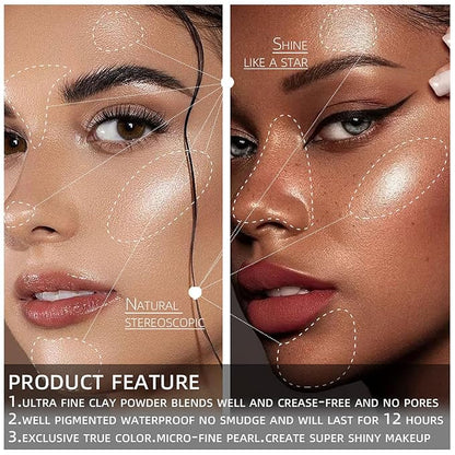 4 Colors Diamond Shimmering Powder, High Glossy Face Highlighter Eyeshadow