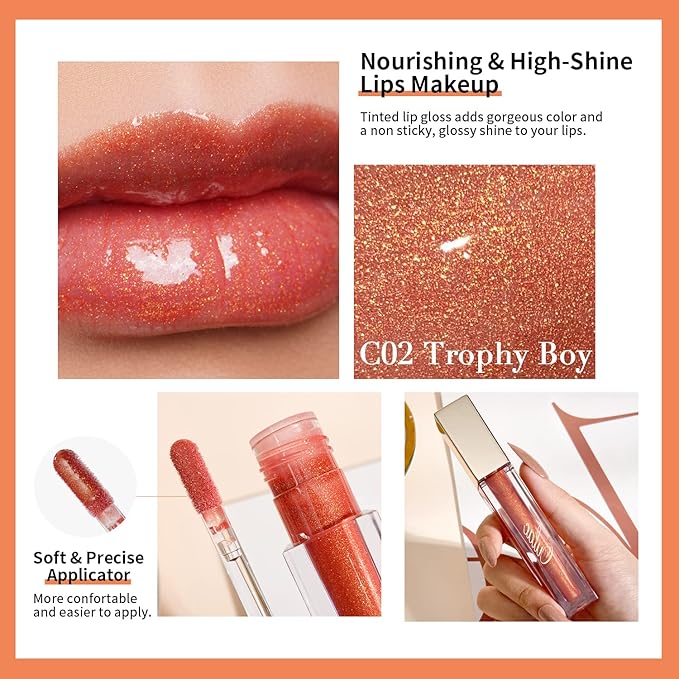 Oulac Glitter Hydrating Lipgloss Set with Mirror Finish Moisturizing & Reduce Fine Lines Lip Oil Refuse Chapped Lips Non Sticky Lip Gloss for Girls Women, 3X4.5ml