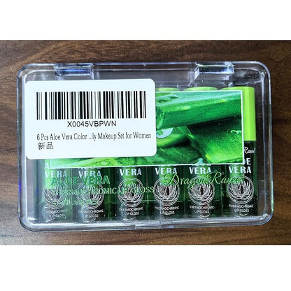 6 Pcs Aloe Vera Color Changing Lip Oil, Hydrating Plumping Lip Glow Oil, Magic Color Changing Lip Gloss,Long Lasting Tinted Lip Balm Temperature Color Change Lip Tint Glossly Makeup Set for Women