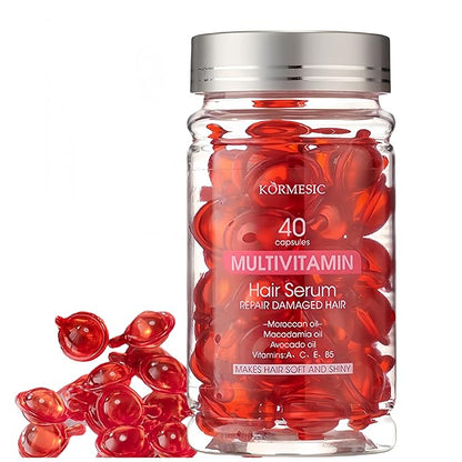 Hair Treatment Serum Capsules No-Rinse Capsules with Moroccan Argan & Macadamia Oils, Avocado and Vitamins A, C, E, B5 - Moisturize, Nourish, Smooth and Repair Hair (1pcs)