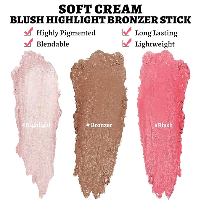 Face Stick Trio 3Pcs Multi Makeup Blush Highlighter