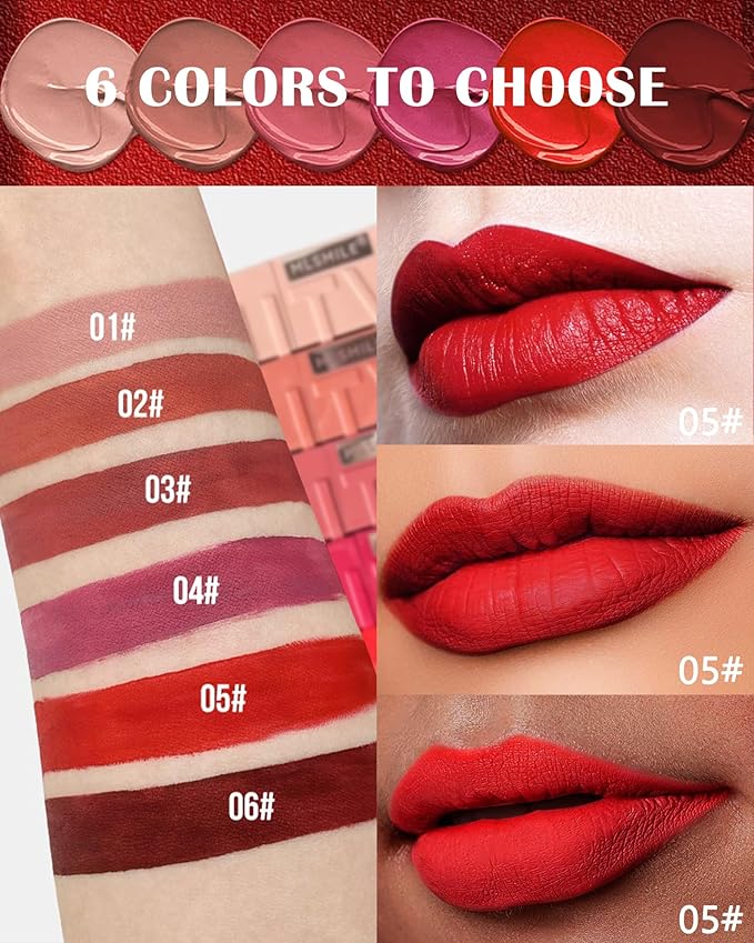 Matte Liquid Lipstick for Women, Highly Pigmented Lip Tint Stain, Super Velvet Matte Ruby Red Lip Gloss, Up to 16H Wear, Long Lasting Waterproof Non-Stick Cup Lip Color Stay, Christmas Makeup Gift-05#