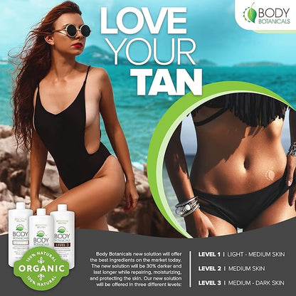 Professional Sunless Tanning Spray Tan Solution, Organic Essential Oils, Airbrush Formula, 33.8 Fl Oz. (Level 2 (10% DHA))