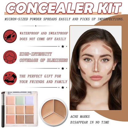 12 Colors Correcting Concealer Palette Kit with Brush,Cream