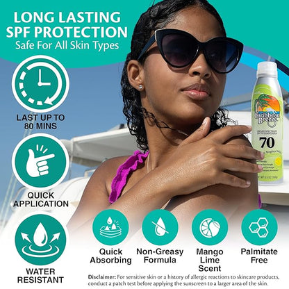 Continuous Tropical Mist Spray Sunscreen SPF 70, Reef Safe Sunscreen Spray, Up to 80 Minutes Water Resistant Sunscreen Face Spray, 5.5 Ounces, 2 Pack