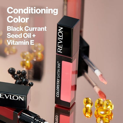 Revlon Liquid Lipstick, Face Makeup, ColorStay Satin Ink, Longwear Rich Lip Colors, Formulated with Black Currant Seed Oil, 007 Partner in Crime, 0.17 Fl Oz
