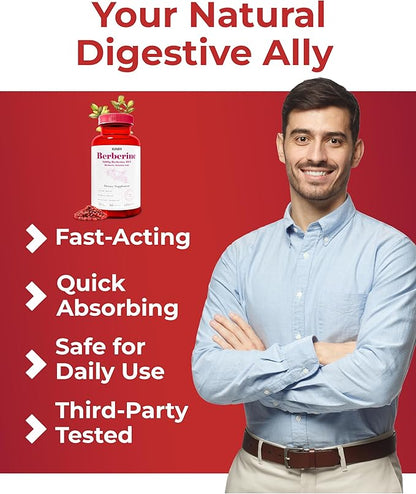 Elovate Berberine HCI Capsules, 1200mg - All-Natural, 3rd-Party-Tested, Non-GMO & Gluten-Free Berberine Supplement for Heart & Digestion, 60 Counts