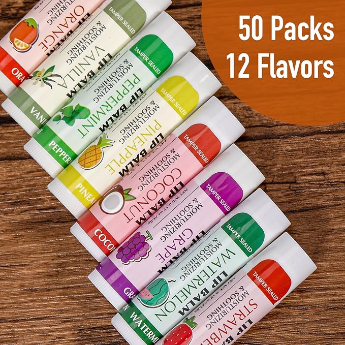 AZEN 50 Pack Lip Balm, Natural