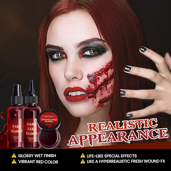 3Pcs Halloween Fake Blood Makeup Kit Realistic SFX 03oz