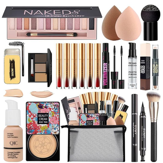 All in One Makeup Kit,Includes Naked Eyeshadow,Liquid Foundation,CC