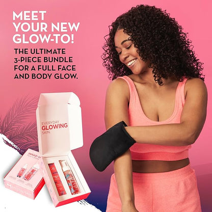 Mystic Tan Self Tanning Bundle: Wake-Up Tan Self Tan Water Mousse + Wake-Up Tan Hyaluronic Acid Serum for Face + Self Tan Mitt - Hydrating, Clear Self Tanner for Body and Face with Eco-Certified DHA