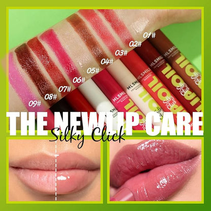3 Colors Fat Lip Oil Slick Click Press Lipstick, Moisturizing Lip Balm Korean Shining Mirror Lip Gloss Nourishing Solid Lip Glaze, Plump Your Lips, High Pigmented Vegan Lip Oil Non-Sticky (C#)