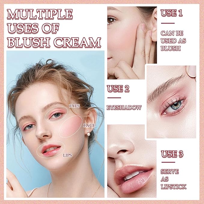 Cream Blush Stick,Multi-Use Makeup Blush Stick,Blendable Long Lasting