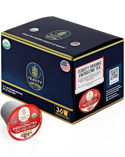 Organic Ashwagandha Tea Pods for Keurig with Ginger, Licorice, Organic Hibiscus Sabdariffa, Rosehip, & Lime - Decaf Herbal Tea - Energizing Tea by Teavity (36 Tea Pods)