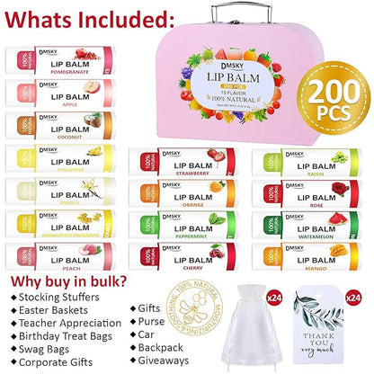 DMSKY 200 Pack Lip Balm, Natural